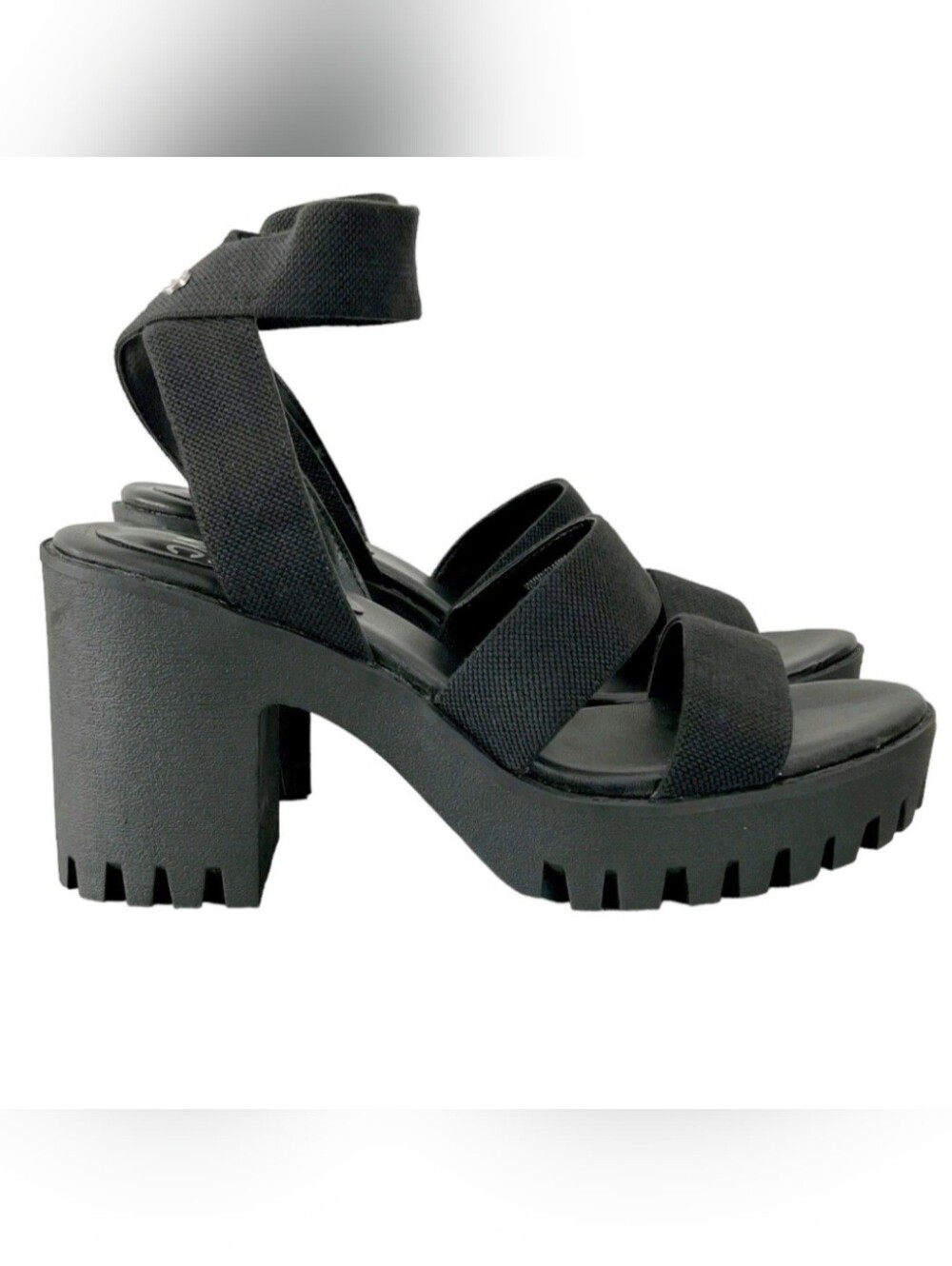 Madden NYC Y2K Inspired Blk 4" Lugged Heel Webbed Pl atform Sandals Sz 10 BNIB - Picture 13 of 17
